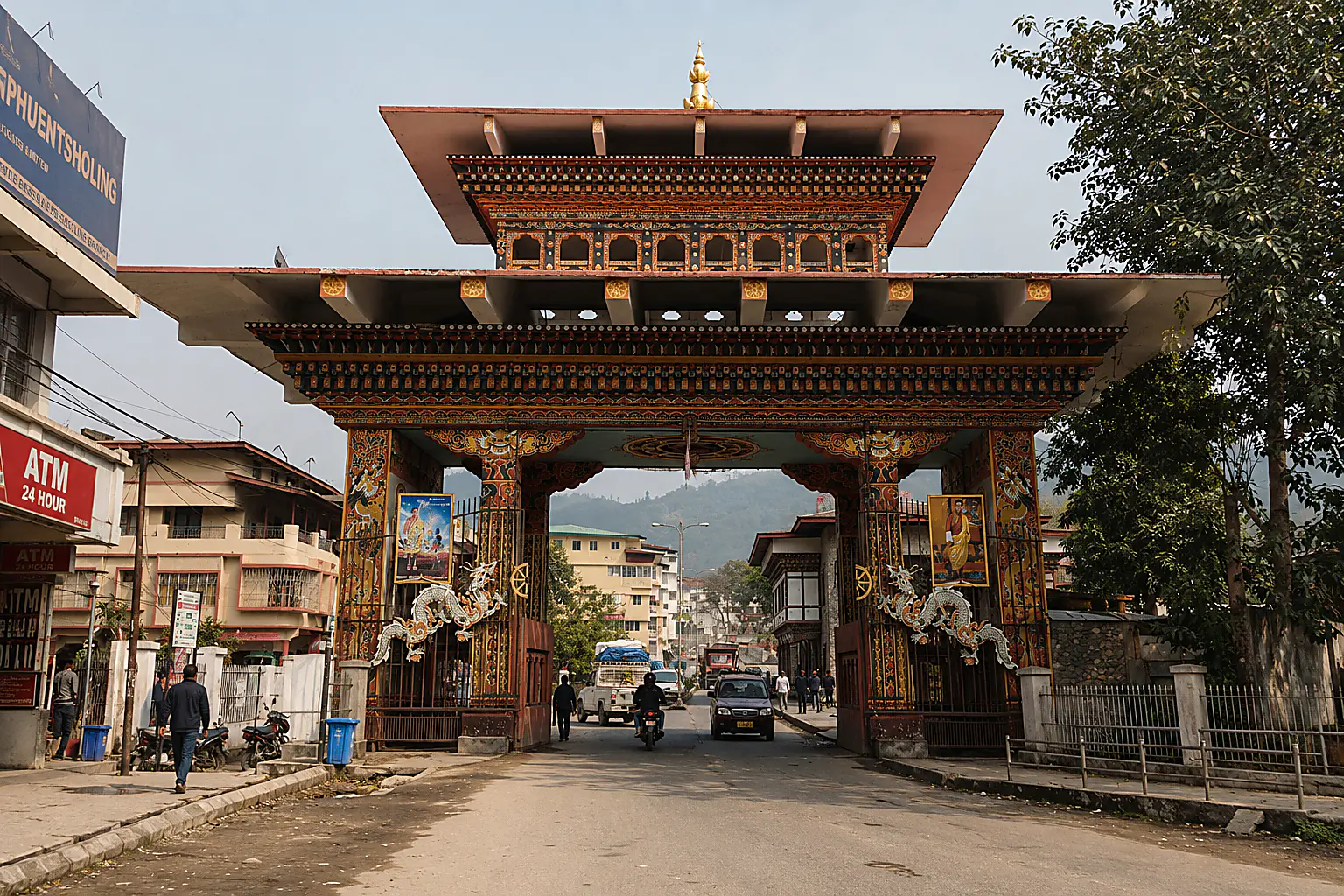 The Indo-Bhutan gate at Jaigaon, where entry permits are filed