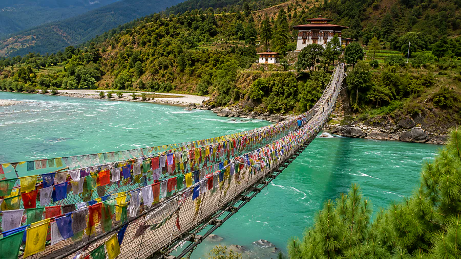 Prayer flags on the Punakha suspension bridge